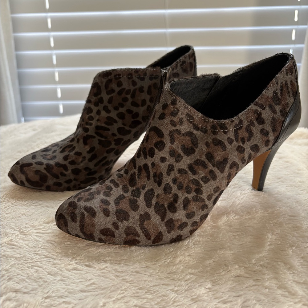 Vince Camuto Grey Calf-Hair Leopard Ankle Boots
